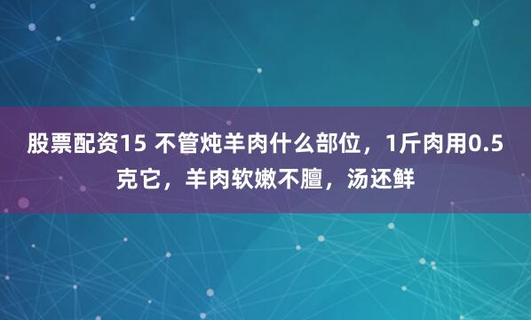 股票配资15 不管炖羊肉什么部位，1斤肉用0.5克它，羊肉软嫩不膻，汤还鲜